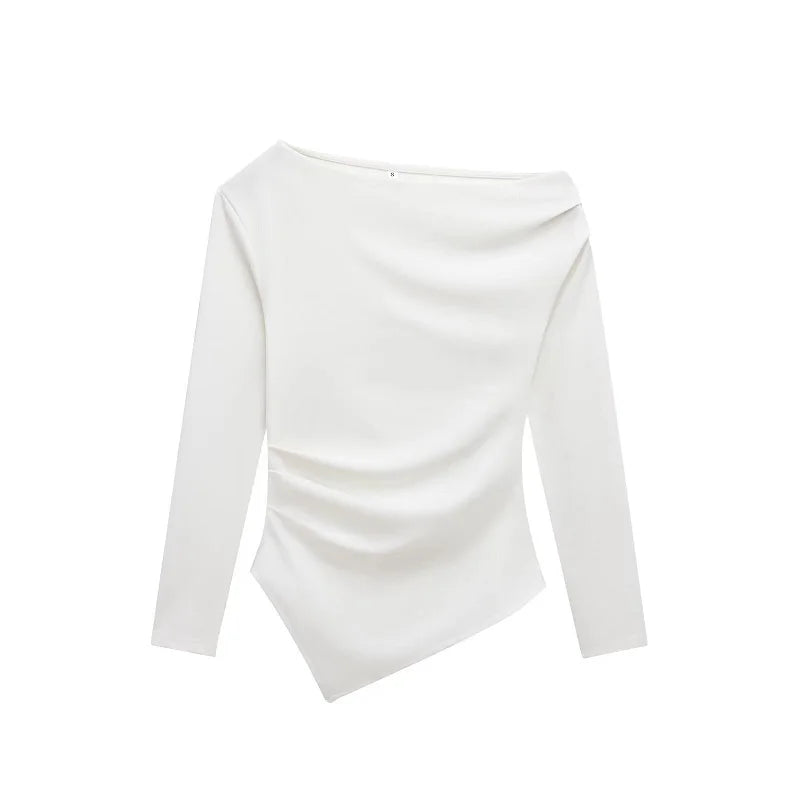 Asymmetric Ruched Off-Shoulder Blouse – Slim Fit Women’s Top