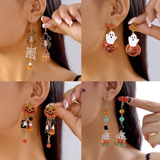 Cute Halloween Dangle Earrings for Women Cartoon Pumpkin Ghost Spider Drop Oil Earring Party Statement Jewelry Accessory