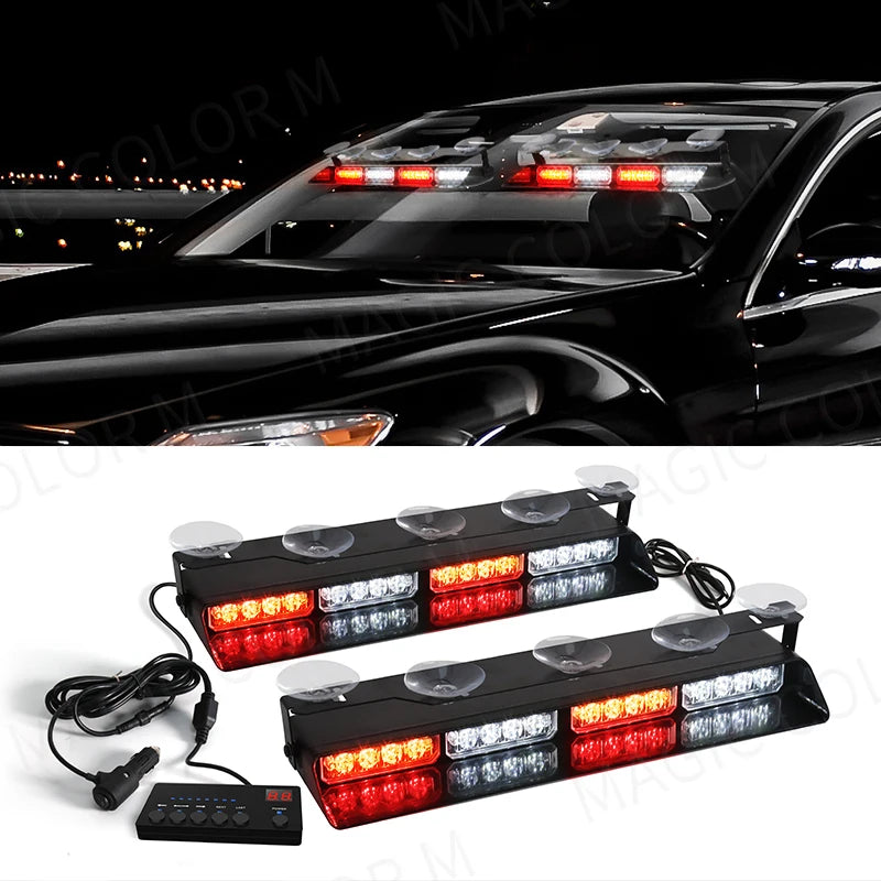 32 LED Car Front Windshield Safety Warning Light 2 In1 For Police Vehicles Interior Strobe Emergency Signal Lamp Suction Cup 12V