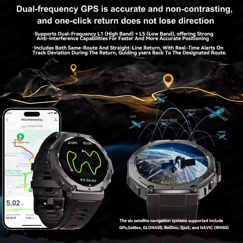 T-Rex 3 GPS Smart Watch 10ATM IP69K Waterproof Clock Compass Altimeter Call Military Sports Smartwatch Men For HUAWEI Bracelet
