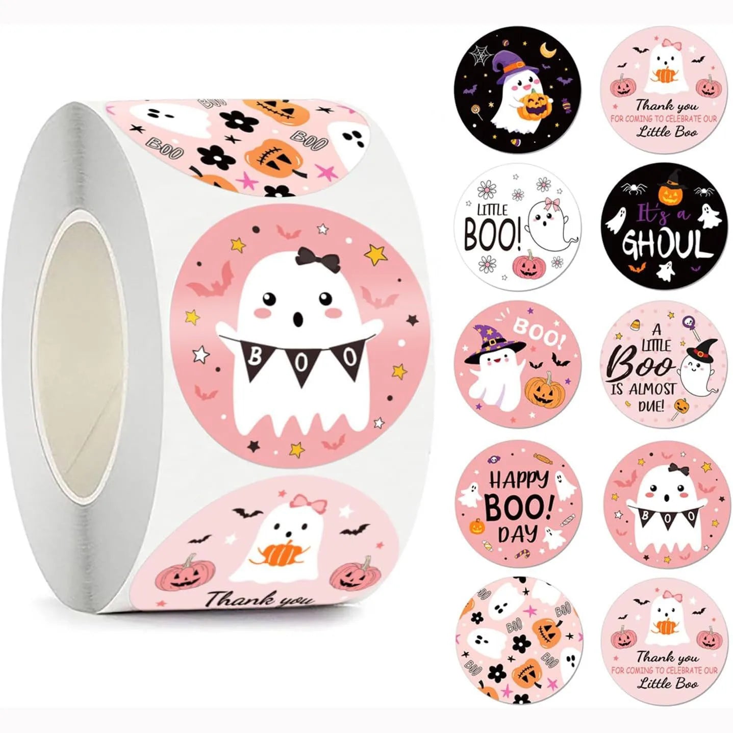 500pcs Cute Halloween Ghost Sticker, 2.5cm White Ghost Label for Envelope Gift Card Candy Bag Party Supplies