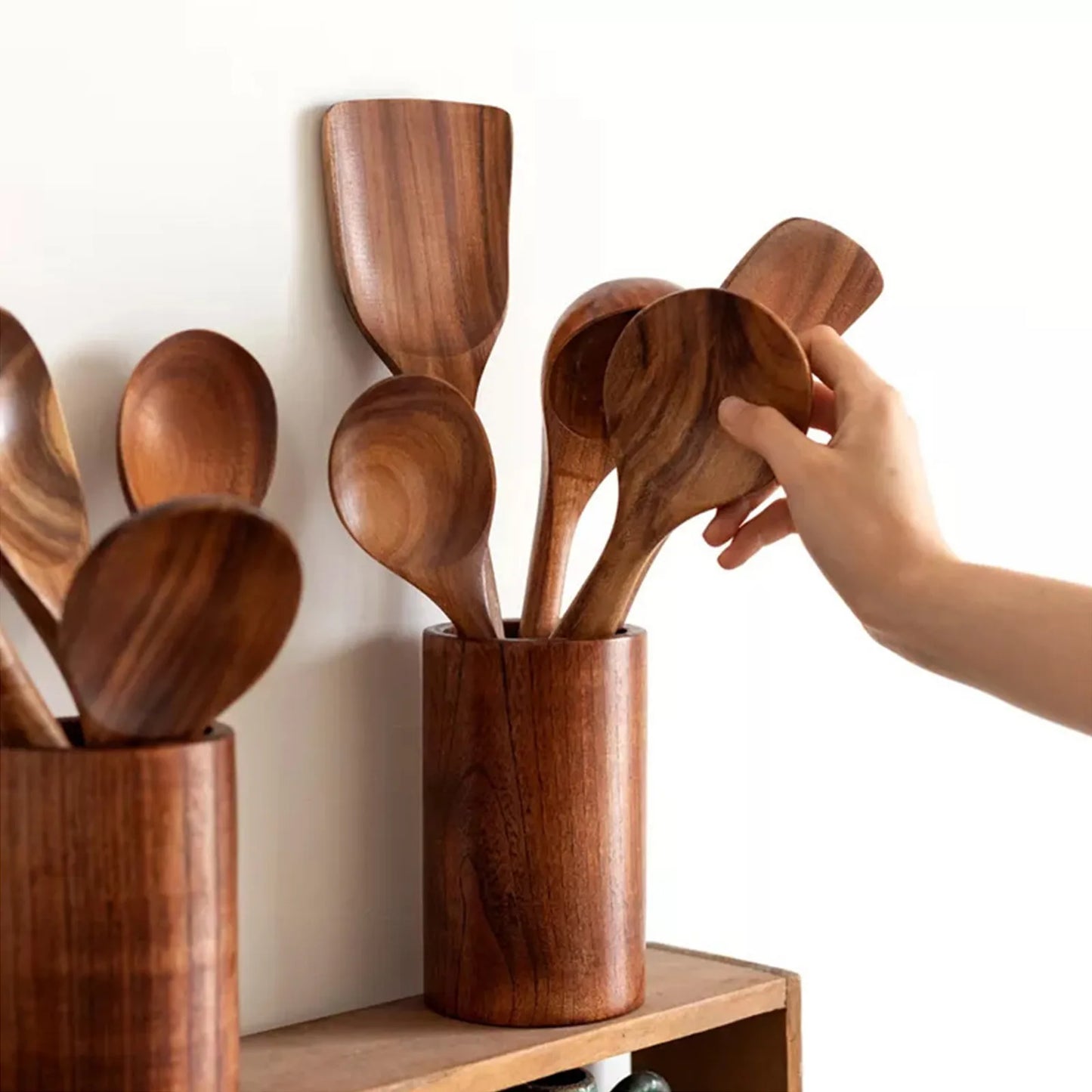 Wooden Kitchenware Cooking Utensils Set Non-stick Cookware Spatula Shovel Natural Teak Wooden Kitchen Cooking Tool Set 2025