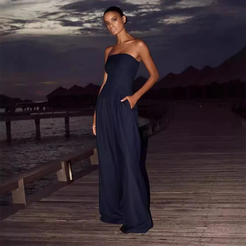 Backless Off-Shoulder Jumpsuit – Wide-Leg High Waist Summer Romper for Women
