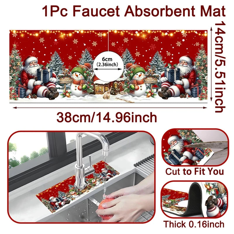 Christmas Faucet Mat Diatomite Sink Faucet Absorbent Pad Merry Christmas Decoration for Home 2025 Kitchen Gifts Navidad
