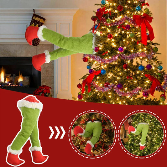 Christmas Elf Leg Plush Toy Xmas Tree Decoration Props Santa Claus Green Artificial Leg Children's Toy Christmas Home Decor