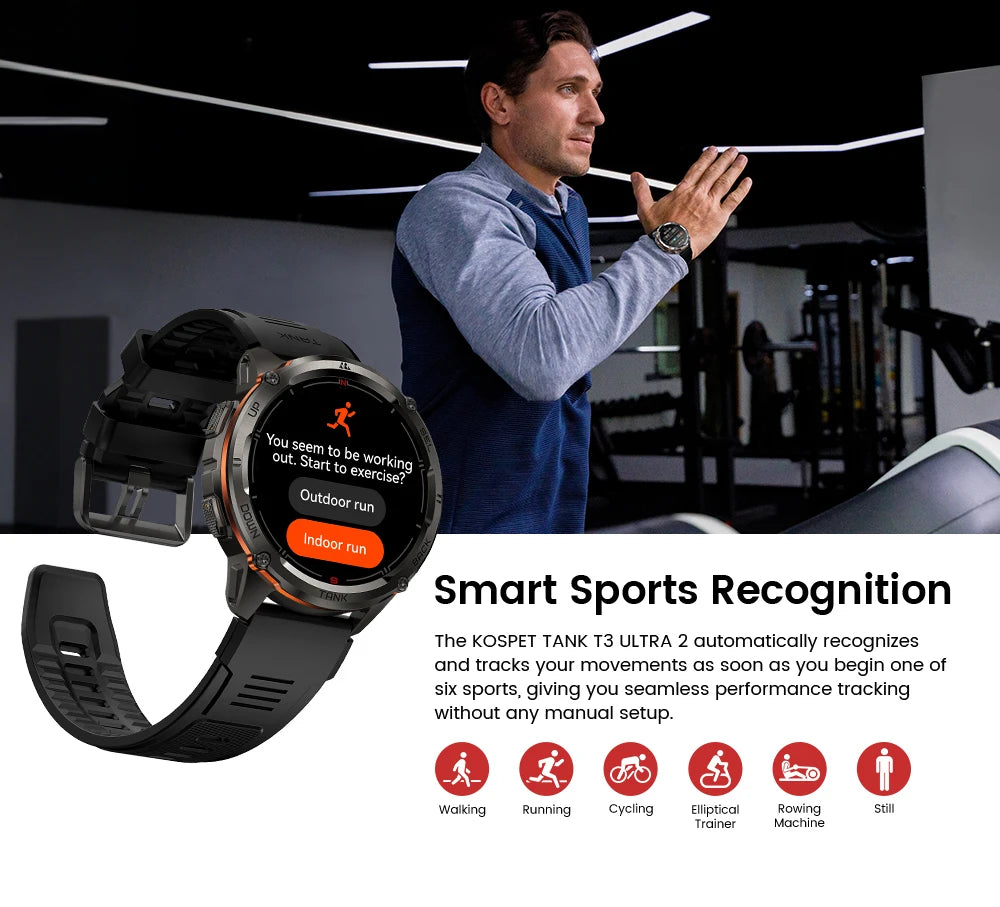 KOSPET TANK T3 Ultra 2 GPS Smart Watch For Men Smartwatch Compass Altimeter Barometric 5ATM IP69K Waterproof AMOLED Mens Watches