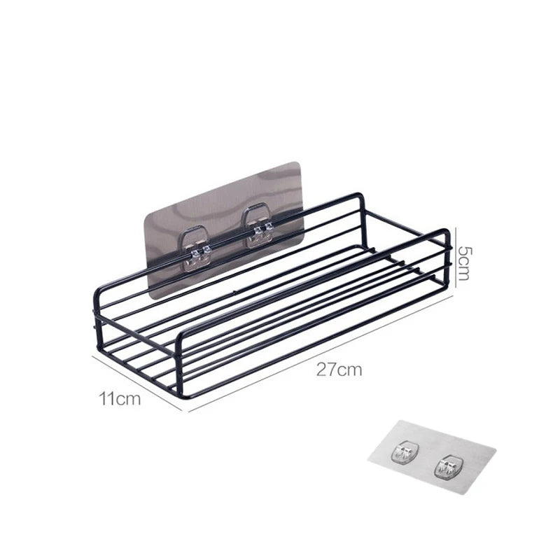 Rustproof Adhesive Shower Caddy with Hooks – No-Drill Bathroom Organizer