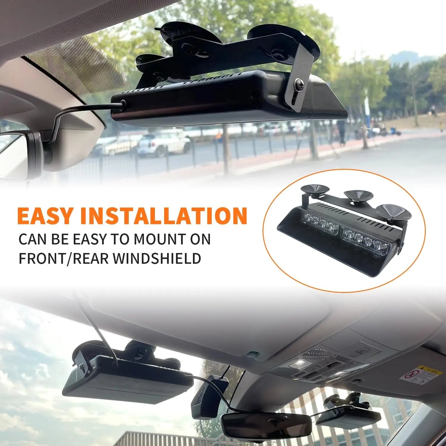 2 in 1 LED Emergency Strobe Lights for Vehicles Front/Rear Windshield with Suction Cups,Dash Deck Safety Flashing Hazard Warning