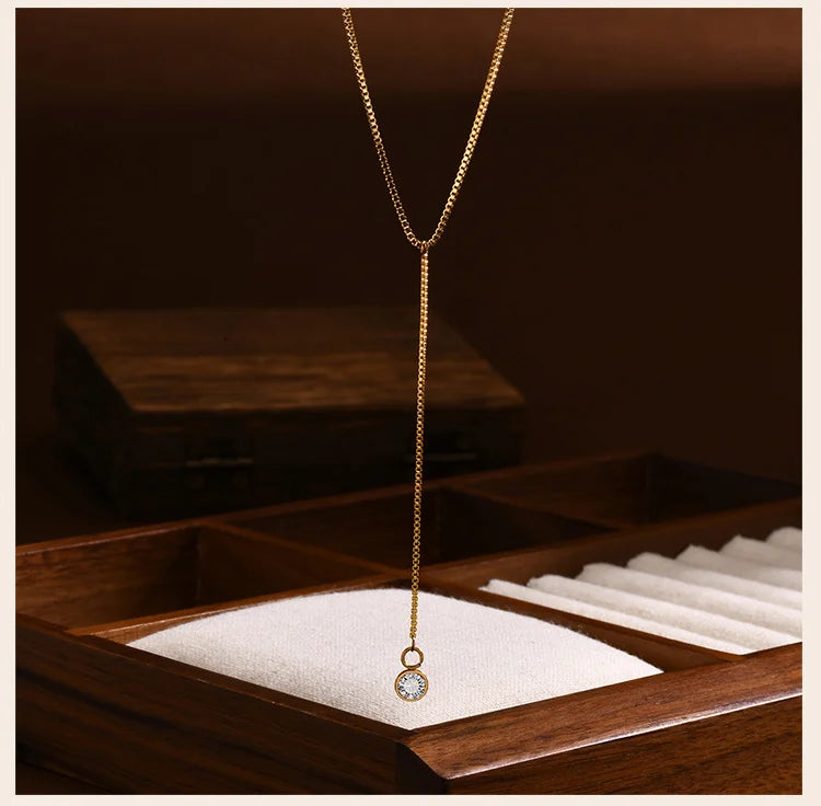 Gold Lariat Y Necklace for Women – Dainty CZ Drop Chain