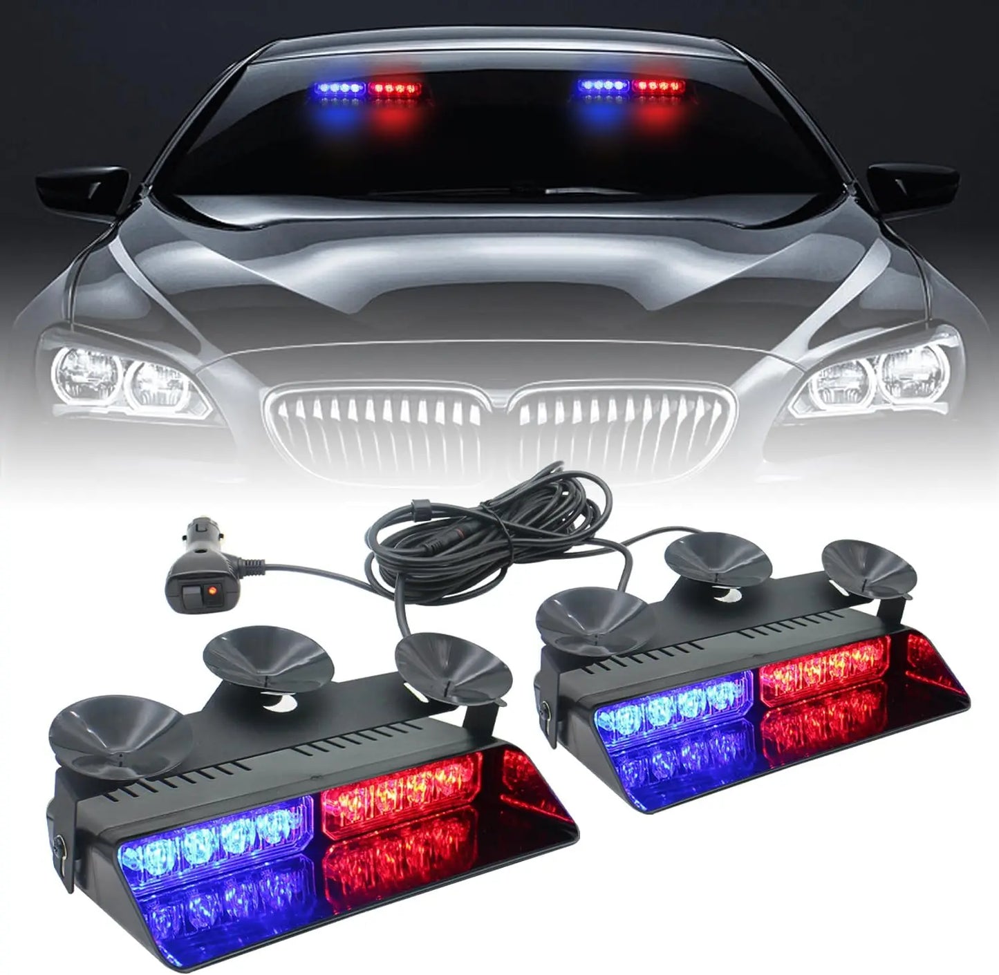 2 in 1 LED Emergency Strobe Lights for Vehicles Front/Rear Windshield with Suction Cups,Dash Deck Safety Flashing Hazard Warning