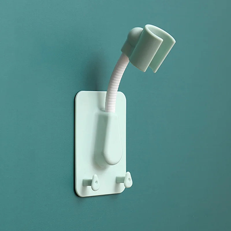Adjustable Shower Head Holder with Hooks – No-Drill Wall Mount