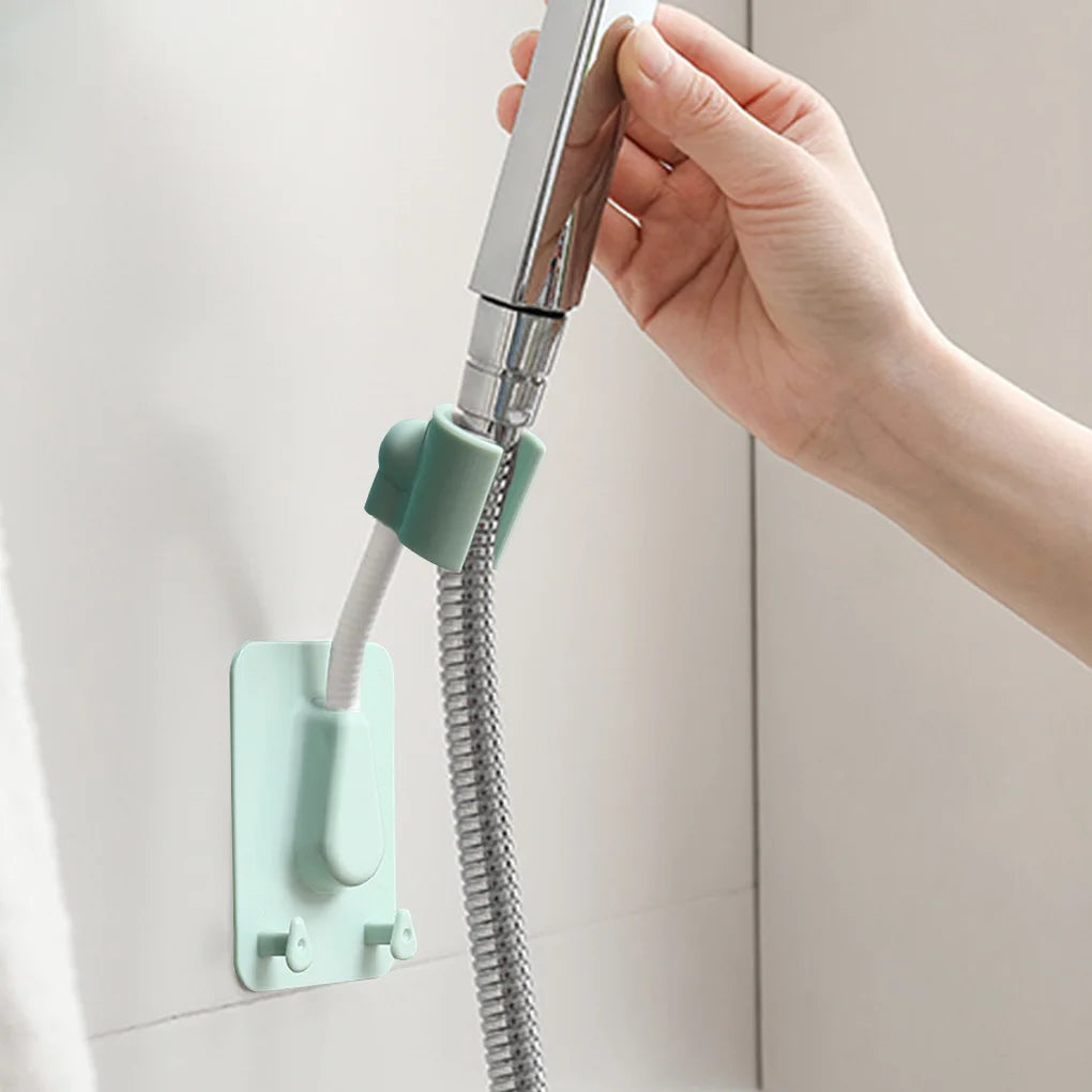 Adjustable Shower Head Holder with Hooks – No-Drill Wall Mount