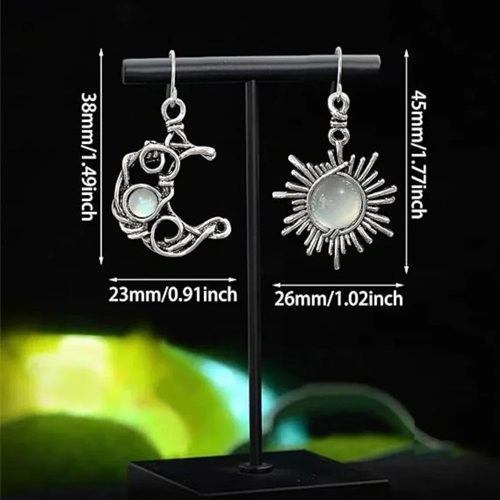Boho Sun & Moon Drop Earrings – Vintage Crystal Jewelry for Women
