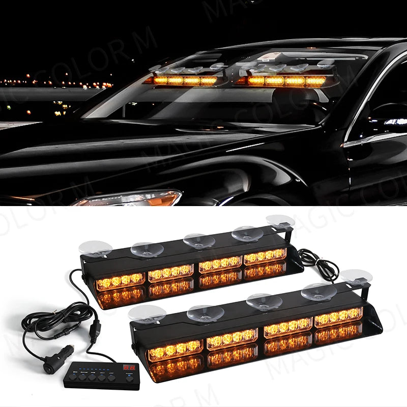 32 LED Car Front Windshield Safety Warning Light 2 In1 For Police Vehicles Interior Strobe Emergency Signal Lamp Suction Cup 12V