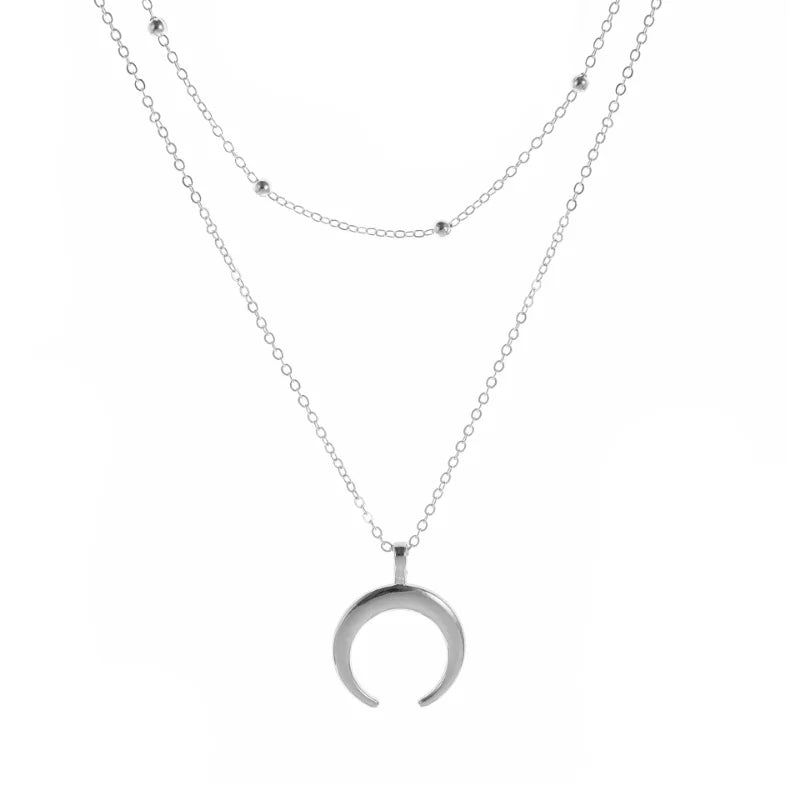 Gold Double Layer Moon Pendant Necklace – Trendy Gift
