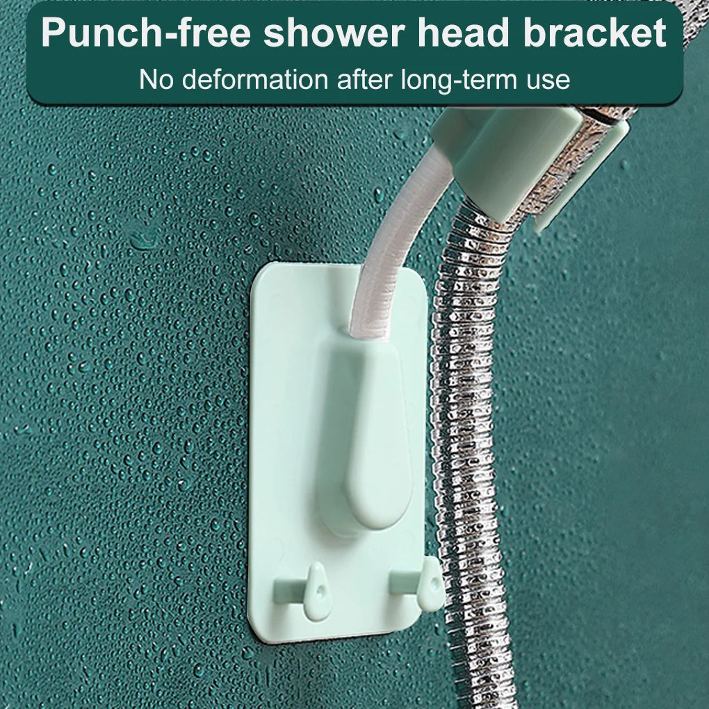 Adjustable Shower Head Holder with Hooks – No-Drill Wall Mount