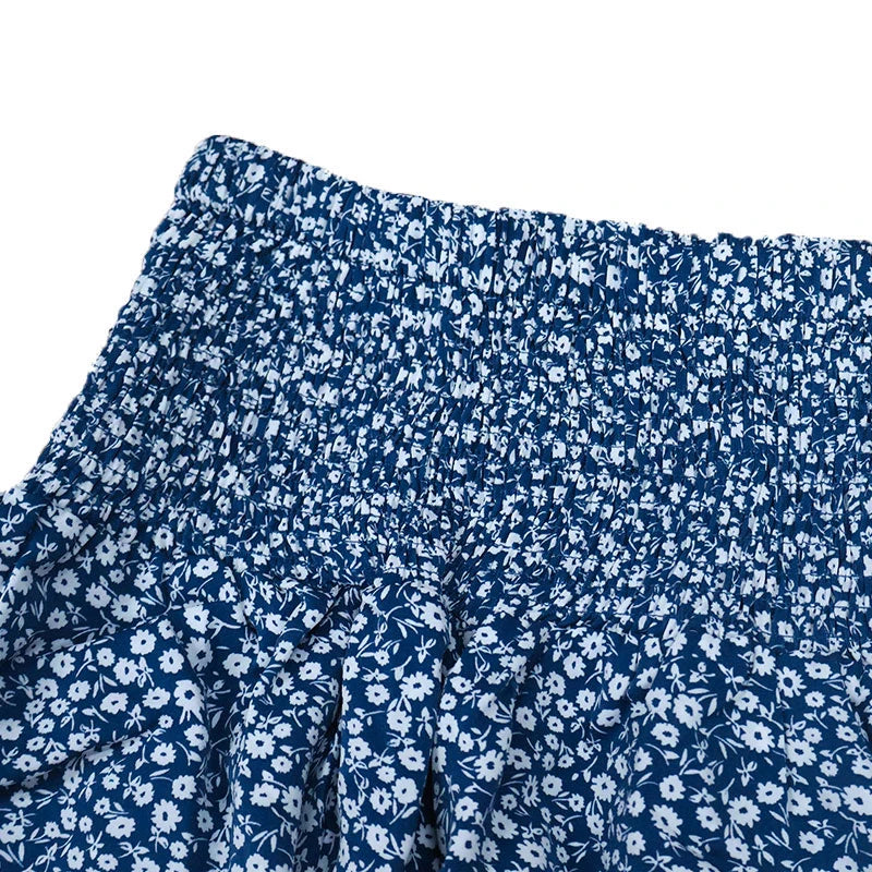 Boho Floral Pleated Mini Skirt – High Waist Ruffled Hem Summer Skirt for Wome