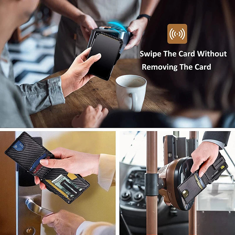 YATBEST Men's Card Bag Ultra-Thin With Wallet Metal Aluminum Box Credit Card Bag RFID Anti-Theft Brush Automatic Pop-Up Wallet