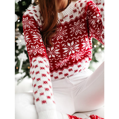 Women Sweater Christmas Snowflake Knitted Long Sleeve O Neck Ladies Jumper Fashion Casual Winter Autumn Printed Pullover Clothes