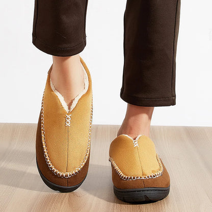 House Slippers For Men Sewing Patchwork Memory Foam Indoor Outdoor Shoes Warm Plush Street Winter Slippers Non-Slip Big Size