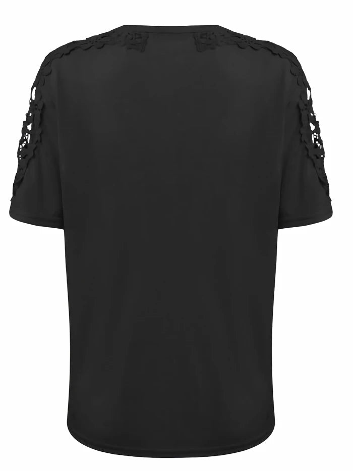 2024 Lace Hollow Casual Women's T-shirt Patchwork Blouse Ladies Oversize Loose Sexy O-Neck T Shirt Summer Soft Solid Color Tops