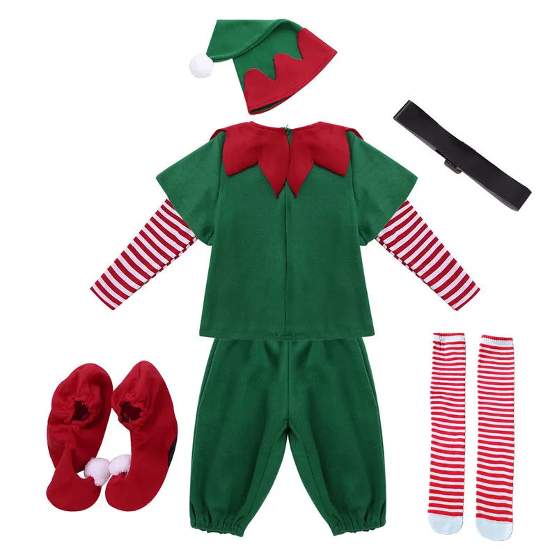 2025 Christmas Elf Costume Girls Xmas Santa Claus Green Elf Dress For Kids Adults Family Matching Outfits Cosplay Clothing