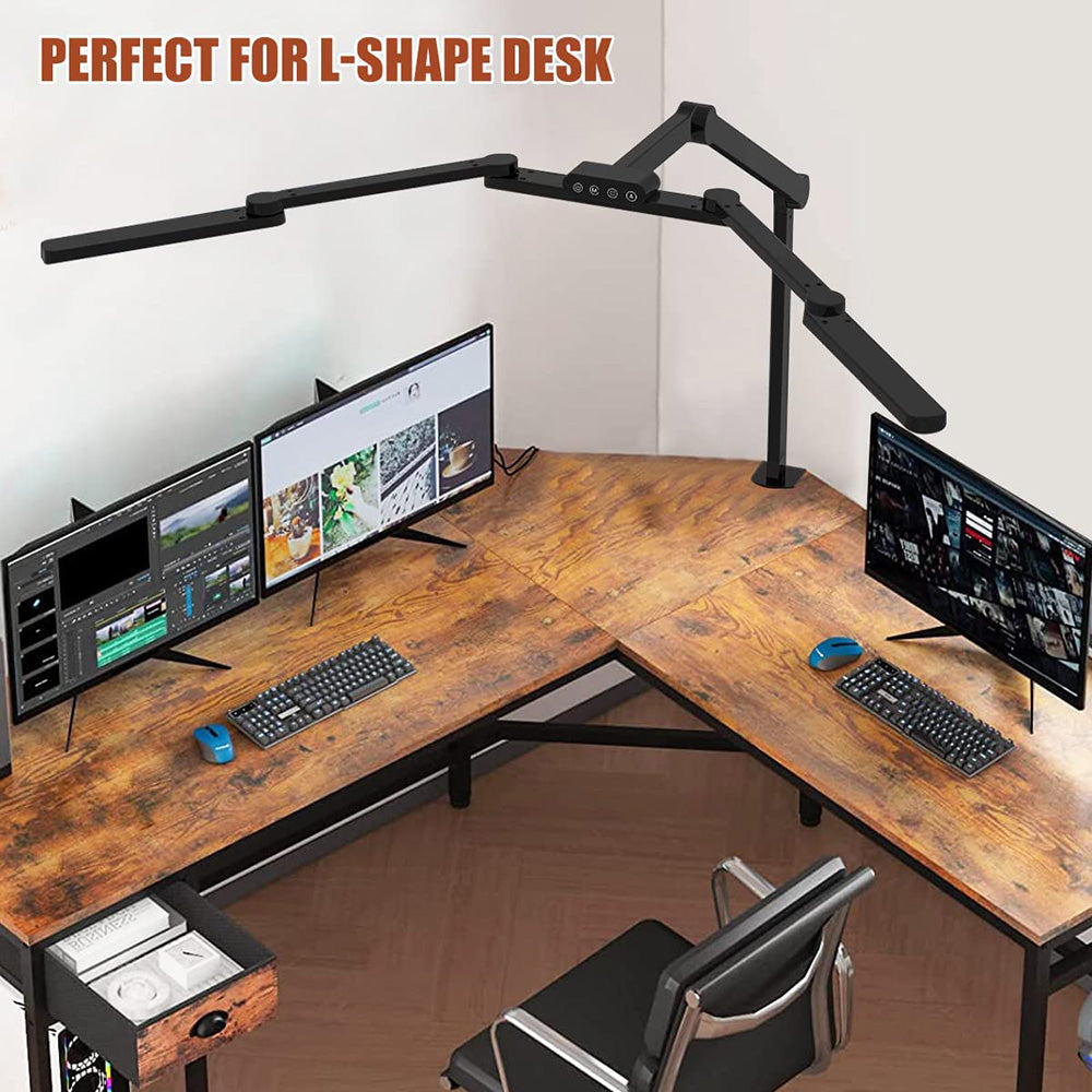 24W Double Head LED Desk Lamp Clip-on Swing Arm L-Shaped Architect Table Lamp Dimmable Transformable Reading Computer Light