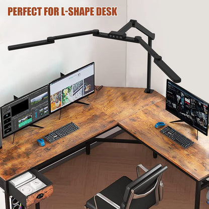 24W Double Head LED Desk Lamp Clip-on Swing Arm L-Shaped Architect Table Lamp Dimmable Transformable Reading Computer Light