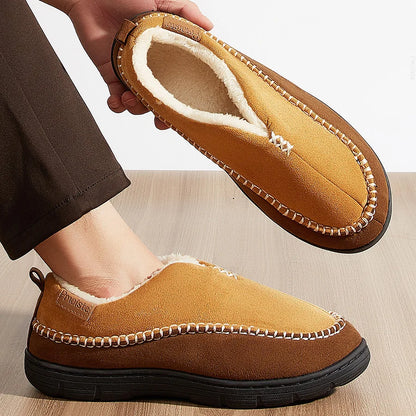 House Slippers For Men Sewing Patchwork Memory Foam Indoor Outdoor Shoes Warm Plush Street Winter Slippers Non-Slip Big Size