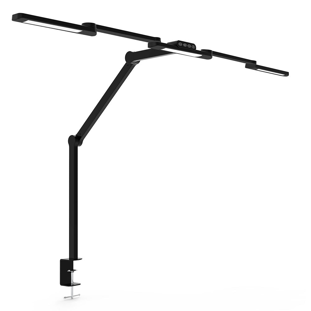 24W Double Head LED Desk Lamp Clip-on Swing Arm L-Shaped Architect Table Lamp Dimmable Transformable Reading Computer Light