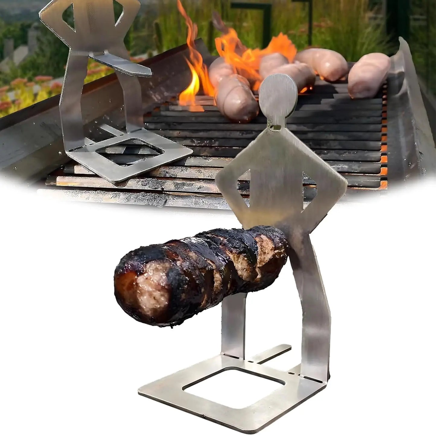 Funny BBQ Sausage Holder Stainless Steel Hot Dog Grill Holder Portable Camping Backpack Rack People Sausage Stand For Picnics