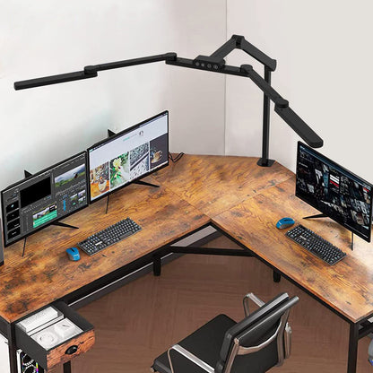 24W Double Head LED Desk Lamp Clip-on Swing Arm L-Shaped Architect Table Lamp Dimmable Transformable Reading Computer Light