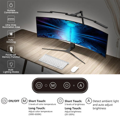 24W Double Head LED Desk Lamp Clip-on Swing Arm L-Shaped Architect Table Lamp Dimmable Transformable Reading Computer Light