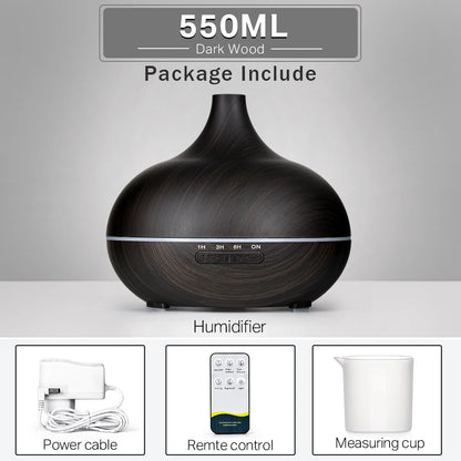 Aromatherapy Essential Oil Diffuser Wood Grain Remote Control Ultrasonic Air Humidifier Cool with 7 Color LED Light
