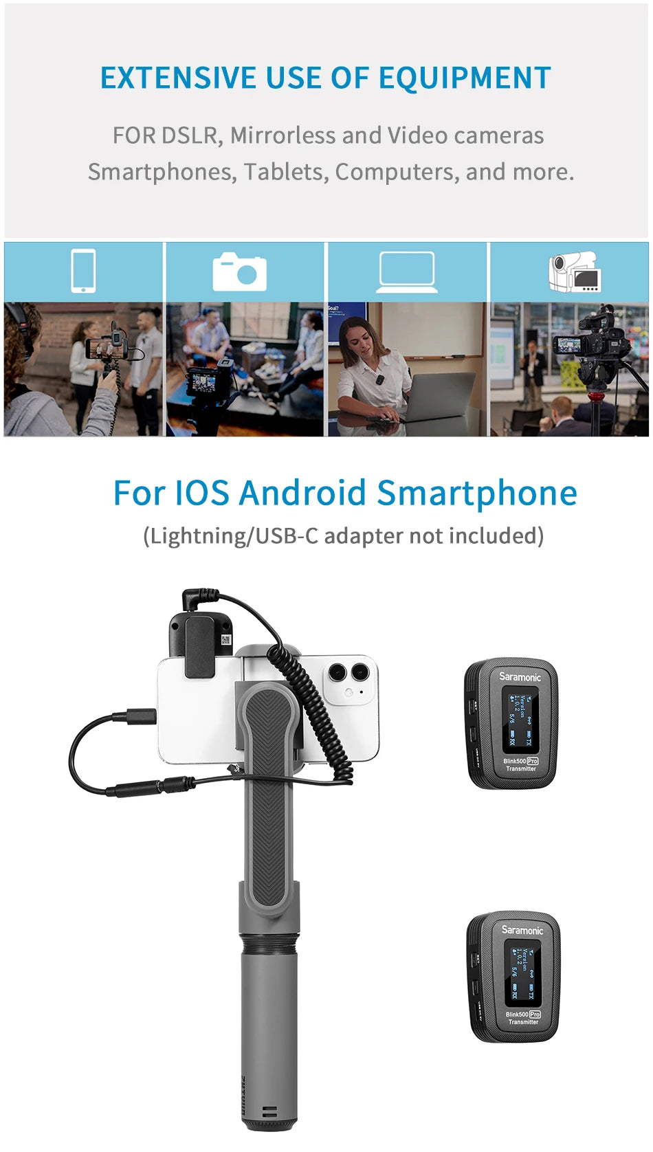 Saramonic Blink500 Pro Wireless Lavalier Microphone for iPhone Android PC Computer DSLR Cameras Youtube Recording Streaming Vlog