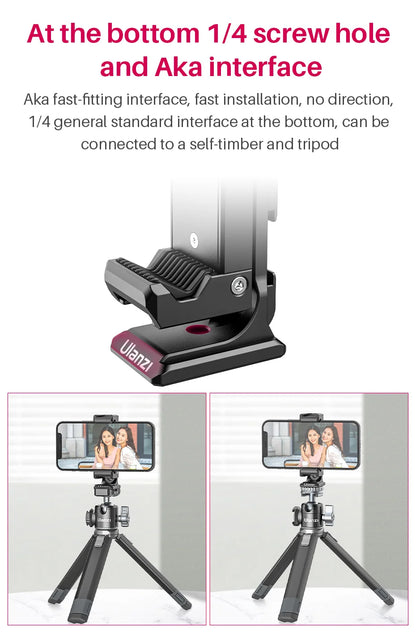Ulanzi ST-27 Metal Phone Holder Clamp With Cold Shoe Arca 360°Rotatable tripod Mount Clip for TikTok Vlog Photography