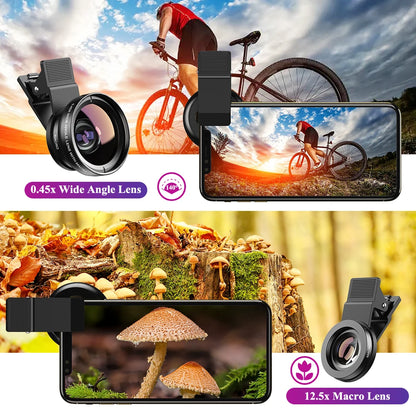 APEXEL 2-in-1 Phone Camera Lens – 0.45x Wide + 12.5x Macro