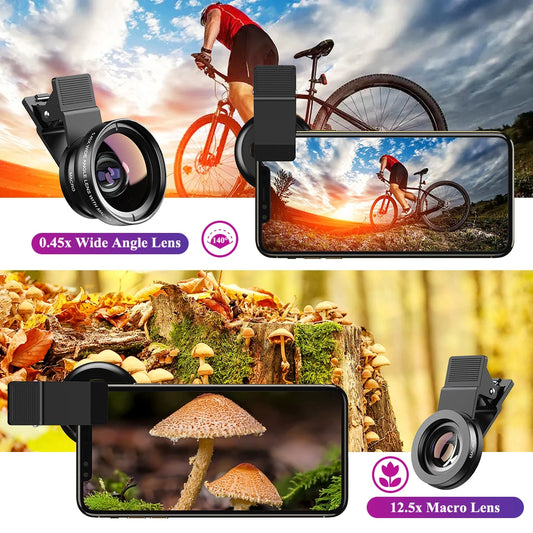 APEXEL 2-in-1 Phone Camera Lens – 0.45x Wide + 12.5x Macro