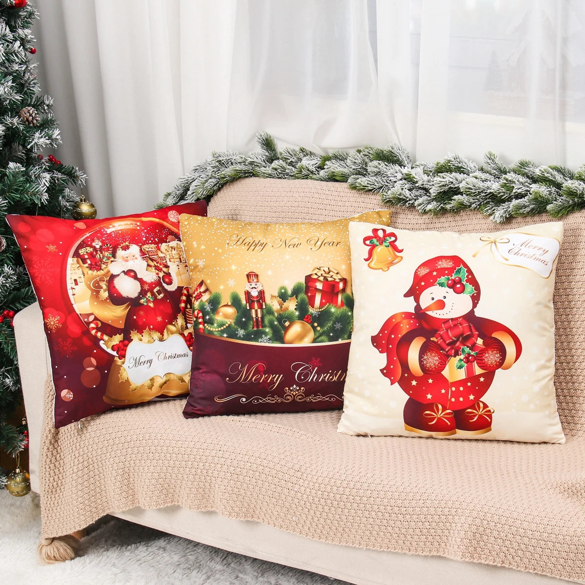 Christmas Cushion Cover Merry Christmas Decorations for Home 2025 Christmas Ornament Navidad Noel Xmas Gifts Happy New Year 2026