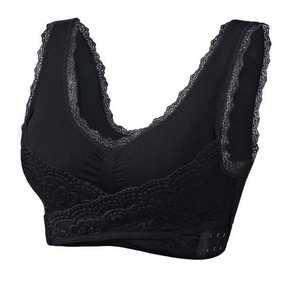 Women's Front Cross Buckle Lace Bra – Wire-Free, Full Coverage & Adjustable for Yoga & Everyday Wear