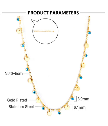 Blue Evil Eye Coin Pendant Necklace – Stainless Steel