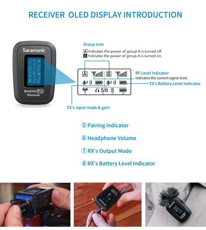 Saramonic Blink500 Pro Wireless Lavalier Microphone for iPhone Android PC Computer DSLR Cameras Youtube Recording Streaming Vlog