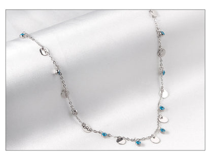 Blue Evil Eye Coin Pendant Necklace – Stainless Steel