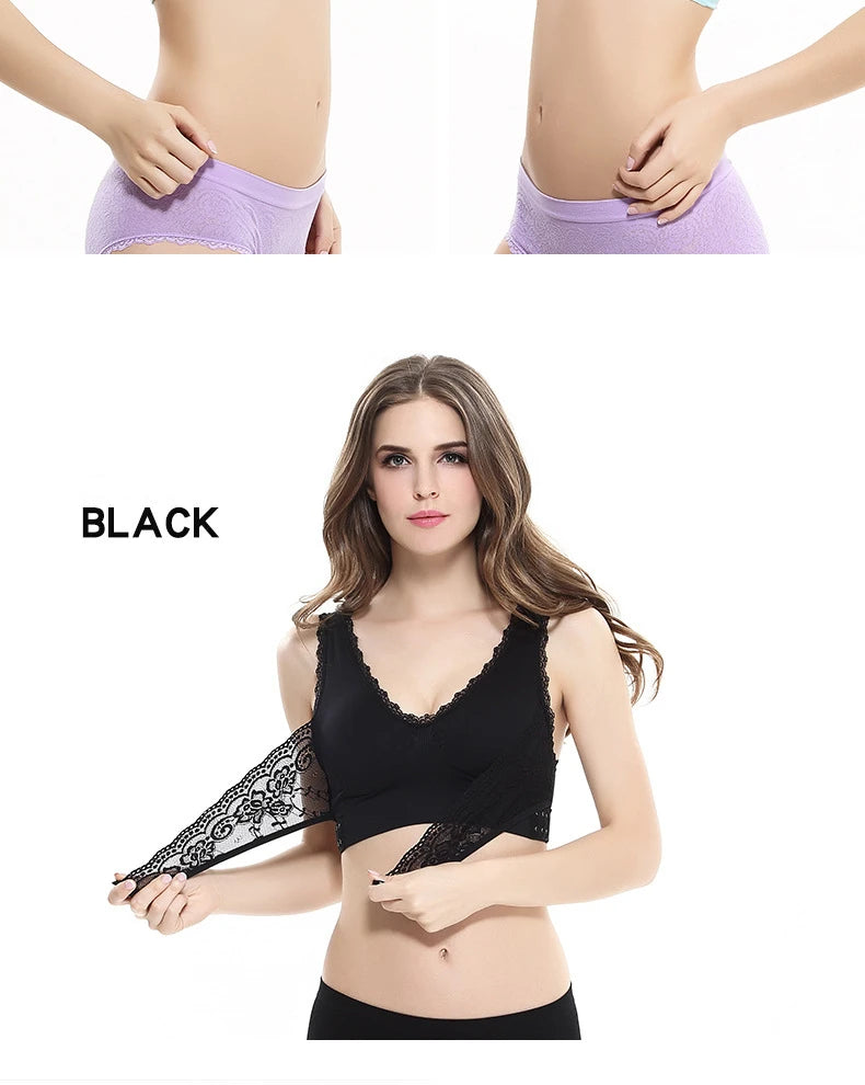 Women's Front Cross Buckle Lace Bra – Wire-Free, Full Coverage & Adjustable for Yoga & Everyday Wear