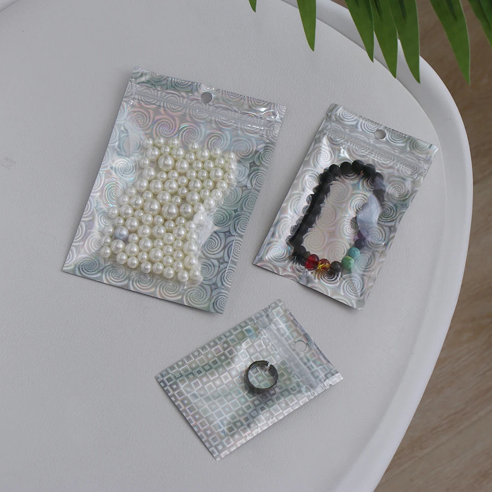 10 Pcs Zip Plastic Packaging Bag Aluminum Foil Hologram Laser Food Pouch Small Waterproof Zipper Storage Reclosable Pouches