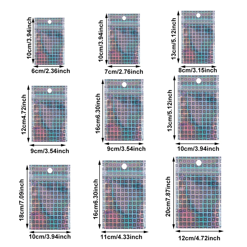 10 Pcs Zip Plastic Packaging Bag Aluminum Foil Hologram Laser Food Pouch Small Waterproof Zipper Storage Reclosable Pouches