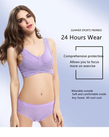 Women's Front Cross Buckle Lace Bra – Wire-Free, Full Coverage & Adjustable for Yoga & Everyday Wear