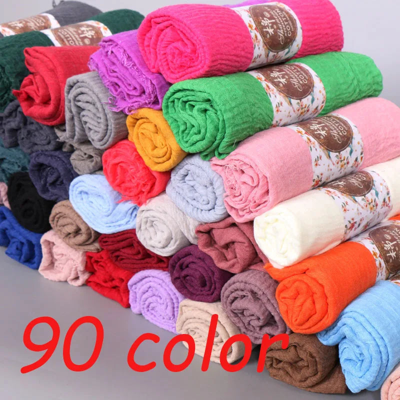 Hot Crinkle Cotton Hijab Scarf Women Scarves Bandana Turban Headscarf Muslim Shawl Africa Wrap Headband Islamic Shawls Headband