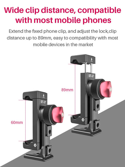 Ulanzi ST-27 Metal Phone Holder Clamp With Cold Shoe Arca 360°Rotatable tripod Mount Clip for TikTok Vlog Photography