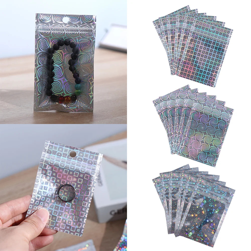 10 Pcs Zip Plastic Packaging Bag Aluminum Foil Hologram Laser Food Pouch Small Waterproof Zipper Storage Reclosable Pouches